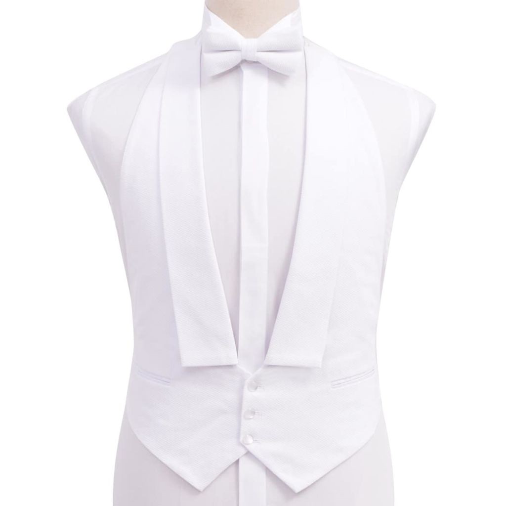 Mens White Tie Vest and Bow Tie Set Large